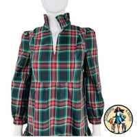 Tuckernuck Palmerston Tartan Plaid Drop Waist Long Sleeve Mini Dress Size S