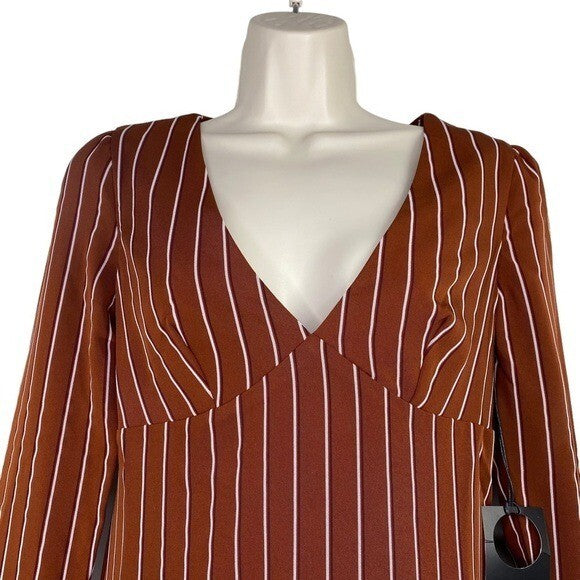 Privacy Please | NEW Curtis Long Sleeve Mini Dress in Tan Stripe Size XS