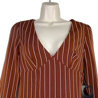 Privacy Please | NEW Curtis Long Sleeve Mini Dress in Tan Stripe Size XS