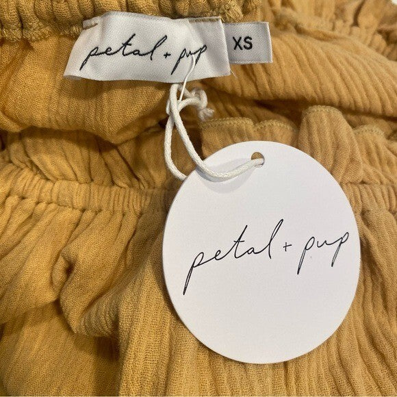 Petal & Pup NEW Callie Off the Shoulder Gauzy Ruffle Mini Dress Yellow Size XS