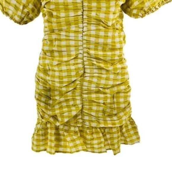 Petal & Pup NEW Tenice V Neck Gingham Puff Sleeve Mini Dress Green Size M