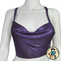 FANNIE SCHIAVONI Hailey Mesh Metallic Festival Draped Crop Top in Purple Size S