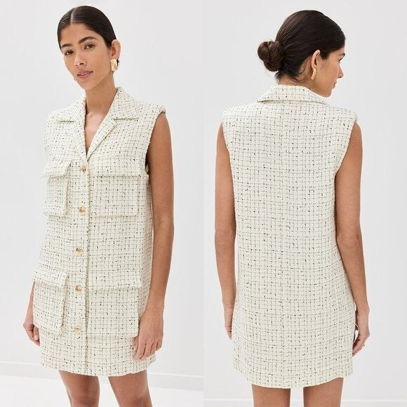 Anine Bing NEW Aiden Ivory Tweed Sleeveless Retro Classic Mini Dress Size XS