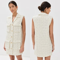 Anine Bing NEW Aiden Ivory Tweed Sleeveless Retro Classic Mini Dress Size XS