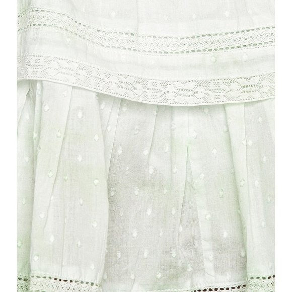 LoveShackFancy Natasha Green Lace Embroidered Tiered Ruffle Mini Dress Size L