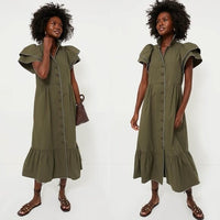Tuckernuck NEW Olive Green Alice Puff Sleeve Collared Classic Midi Dress XXS
