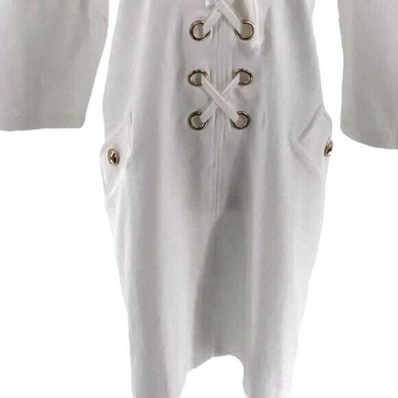 Tuckernuck | NEW White Ellington Three-quarter Sleeve Lace Up Mini Dress Size S