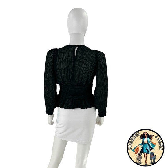 Petal and Pup NEW Delilah Pleated Peplum V Neck Blouse Top in Black Size XS