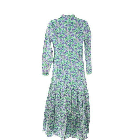Hyacinth House NEW Aqua Bellflower Multi Floral Long Sleeve Maxi Dress Size XS