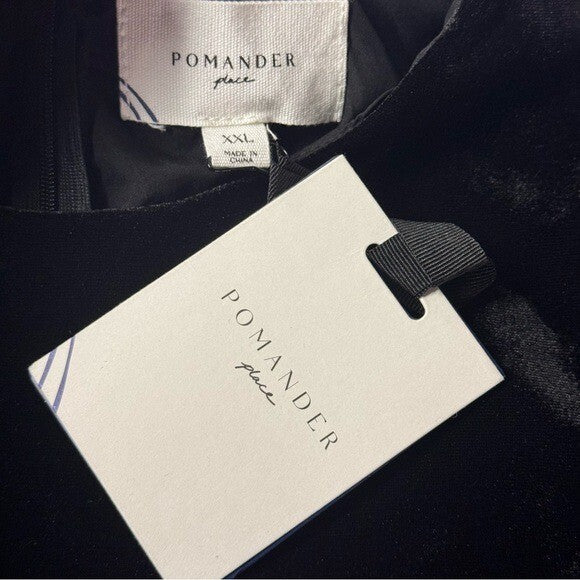 Pomander Place Black Velvet Lillith Gold Embroidered Lace Maxi Dress Size XXL