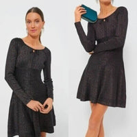 Hyacinth House NEW Black Metallic Long Sleeve Selena Knit Mini Dress Size XXL