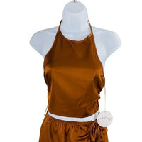 Mable x Petal and Pup NEW Angelique Open Back Satin Cognac Matching Set Size S