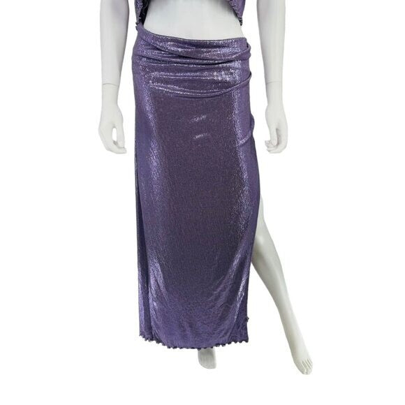 Camila Coelho NEW Marge Formal Metallic Cut Out Midi Dress in Lilac Size XL