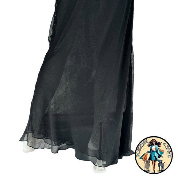 Christopher Esber Silk Formal Sheer Draped Cowl Tank Maxi Dress in Black Size 6