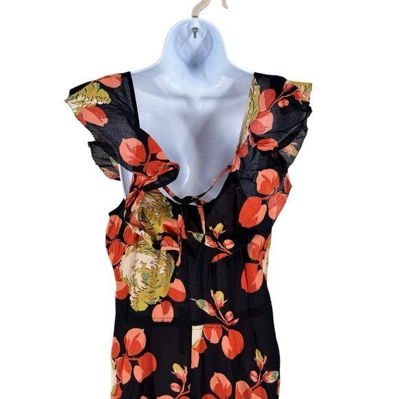 The Great NEW Cabbage Rose Print The Geranium Dress Black Floral Maxi Dress L