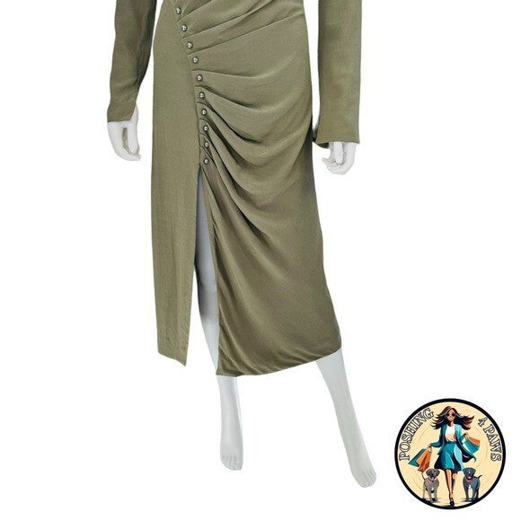 Jonathan Simkhai Bryanna Green Military Long Sleeve Formal Midi Dress Size 4
