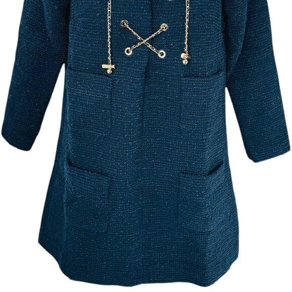 Tuckernuck | NEW Navy Tie Tweed Kelly Notched Neckline Mini Dress Size XS