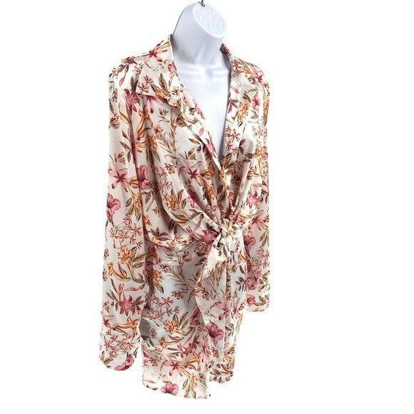 Runaway The Label | NEW Ruby Alani Front Tie Mini Dress in White Floral Size XL