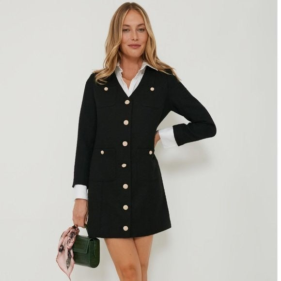 Pomander Place | NEW Black Tweed Keira Long Sleeve Mini Dress Size M
