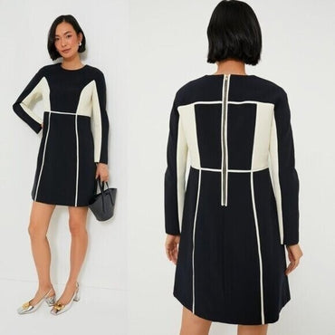 Tuckernuck NEW Navy and Cream Evie Long Sleeve Colorblock Mini Dress Size L