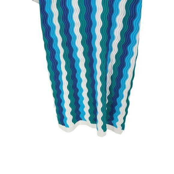 Hyacinth House NEW Aqua Wavy Sammie Blue White Coastal Knit Mini Dress Size XL
