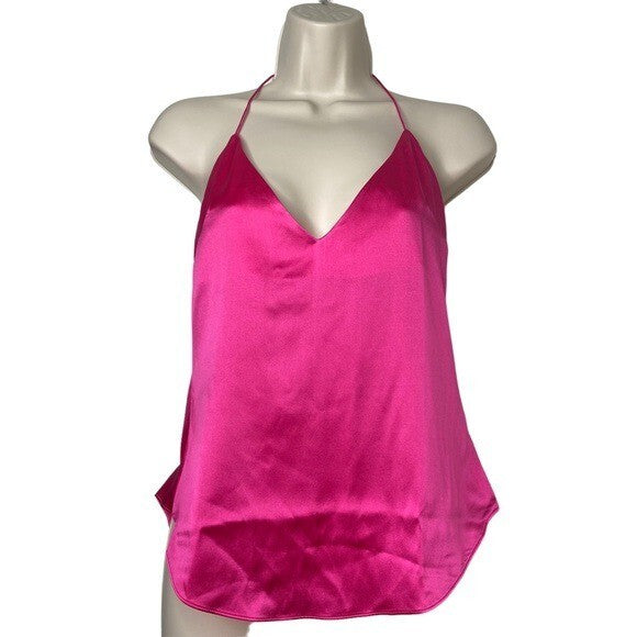 SER.O.YA | NWT Rachel Silk Satin Halter Camisole Top in Fuschia Purple Size M