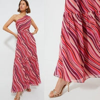 Tuckernuck NEW Pink Sunset Stripe Cadiz One Shoulder Formal Maxi Dress XXXL