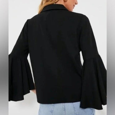 Tuckernuck NEW Black Norah Bell Sleeve Collared Button Down Blouse Top Size XXXL