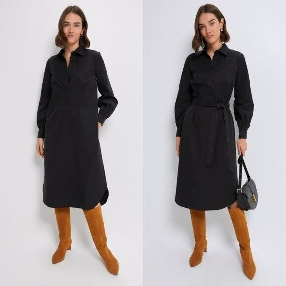 Tuckernuck NEW Black Lantern Sleeve Tory Shirt Midi Dress Size L