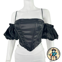 superdown Black Satin Off the Shoulder Phoebe Corset Top in Black Size Small