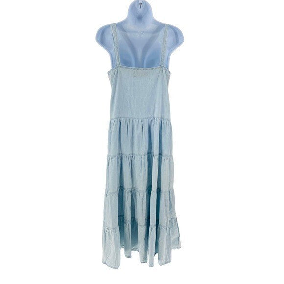 Pomander Place Lola Chambray Blue Sleeveless Tiered Casual Maxi Dress Size S