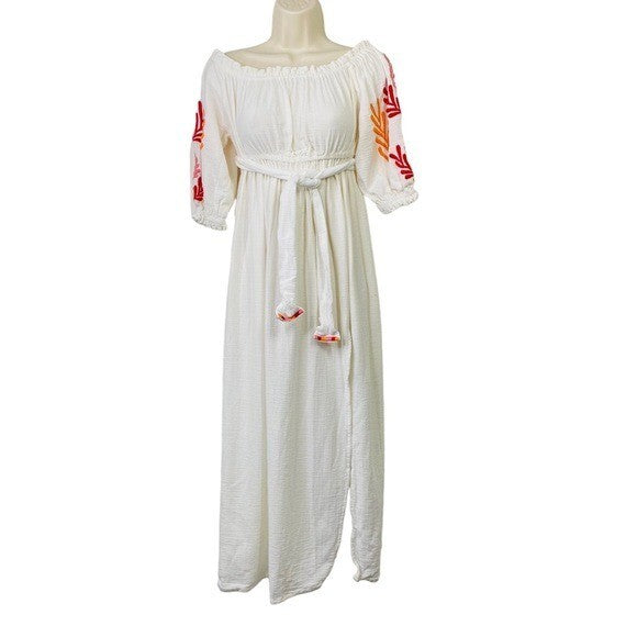 Sundress | Poly Dress in Tulum White & Mix Red Embroideries Size M/L