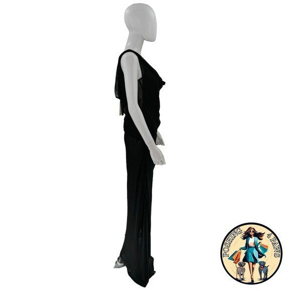 Christopher Esber Silk Formal Sheer Draped Cowl Tank Maxi Dress in Black Size 6