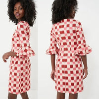 Autumn Adeigbo NEW Rose Lenore Pink Check Half Sleeve Cocktail Mini Dress Size 2