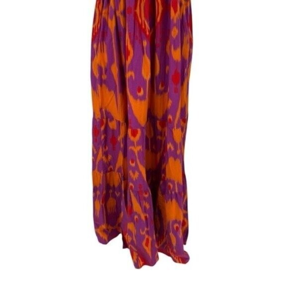 Sheridan French NEW Kelly Maxi Bow Dress in Sunset Ikat Purple Orange Size S