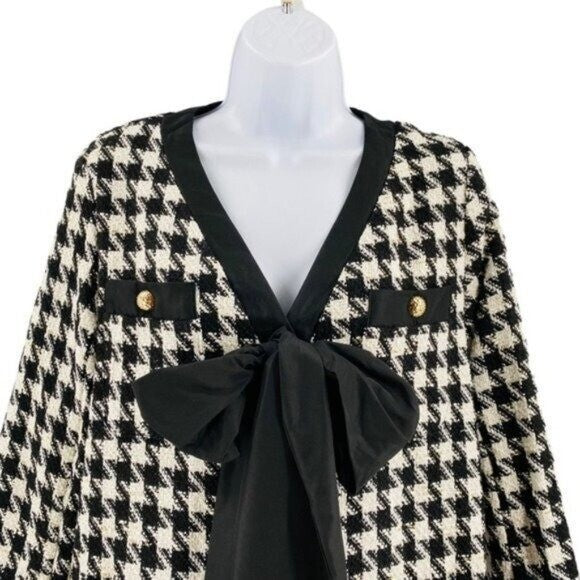 Pomander Place | NEW Coco Tweed Houndstooth Bow Mini Dress Black White Size L