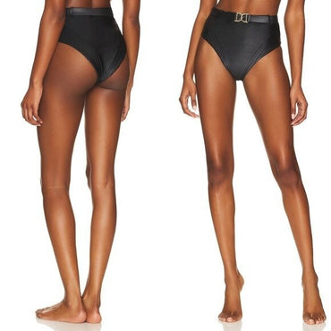 Devon Windsor Delilah Metallic Black High Waist Bikini Swim Bottom Size M NEW