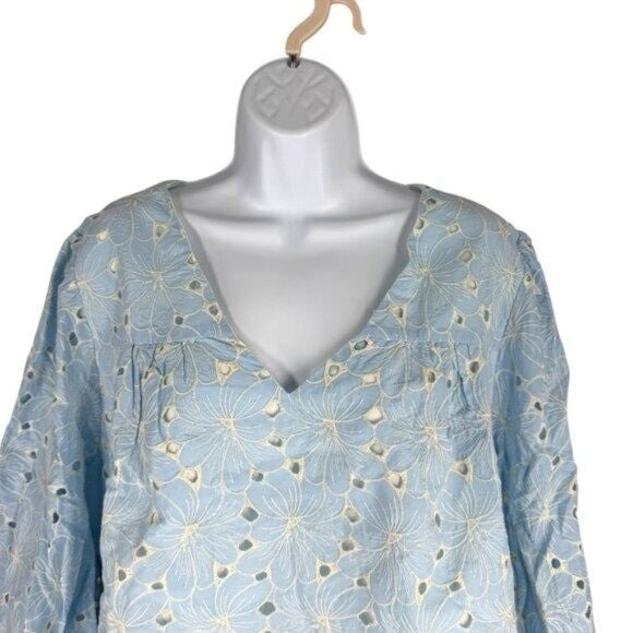 Tuckernuck NEW Airy Blue Eyelet Daniella Lace Flared sleeve Blouse Top Size XL