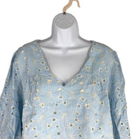 Tuckernuck NEW Airy Blue Eyelet Daniella Lace Flared sleeve Blouse Top Size XL