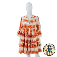 Tuckernuck NEW Kasia Ecru Clio Ruffle Mini Dress in Orange and Ivory Size XS
