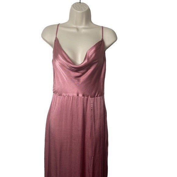 REVOLVE NBD Lila Satin Cowl Neck Formal Long Dress Gown in Mauve Pink Size S NEW