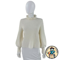 Tuckernuck NEW Ivory Delphine Ruffle Neck Knit Wool Blend Sweater Size XS