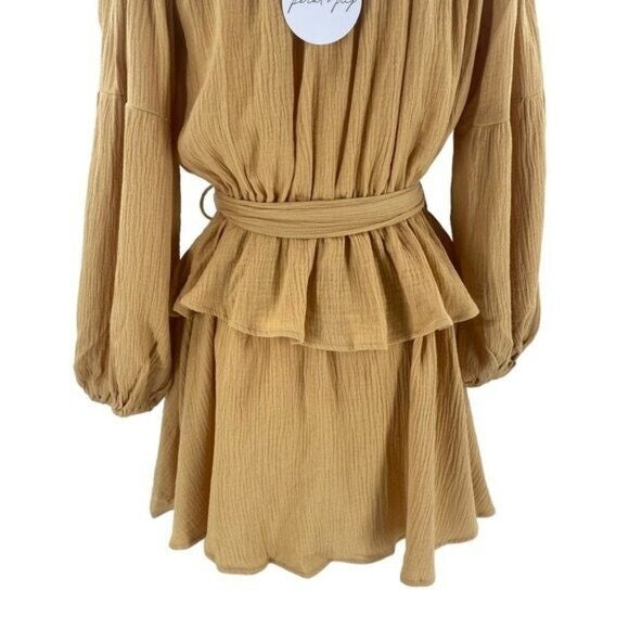 Petal & Pup NEW Callie Off the Shoulder Gauzy Ruffle Mini Dress Yellow Size S