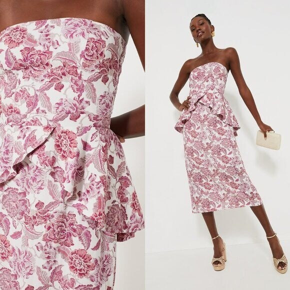 Hyacinth House NEW Rosewood Floral Roxanne Strapless Formal Midi Dress Size XL