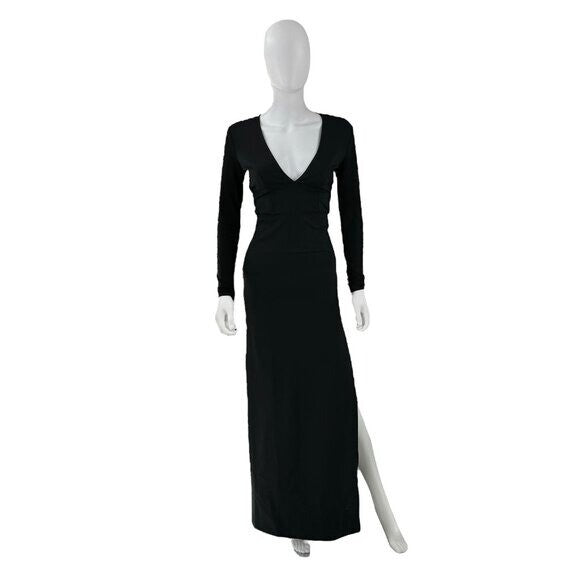 Staud NEW Black Ink Long Sleeve Bodycon Jersey Knit Stretch Maxi Dress Size XS