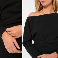 Tuckernuck NEW Black Esta Formal Long Sleeve Asymmetrical Midi Dress Size 6