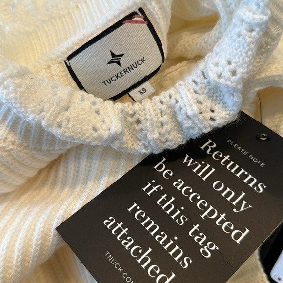 Tuckernuck NEW Ivory Delphine Ruffle Neck Knit Wool Blend Sweater Size XS