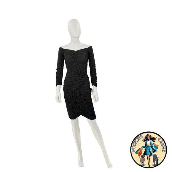 Norma Kamali Off Shoulder Slinky Jersey Stretch Bodycon Dress in Black Size S