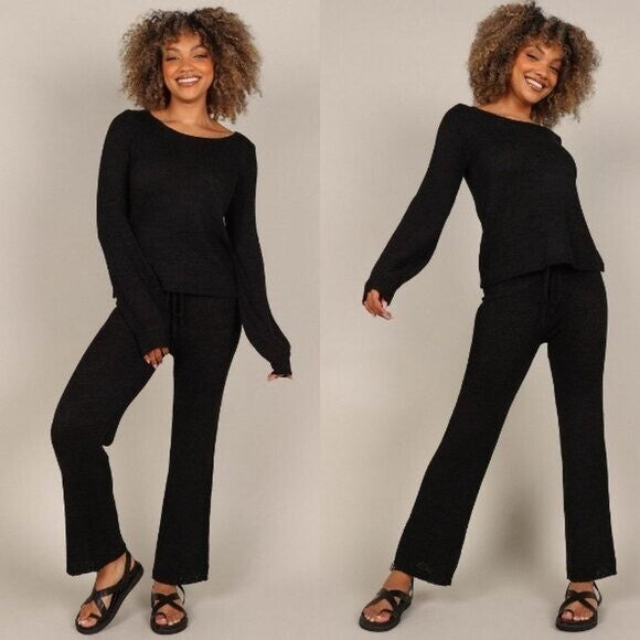 SNDYS NEW Majid Loungewear Black Two Piece Matching Set Sweater Trousers Size S