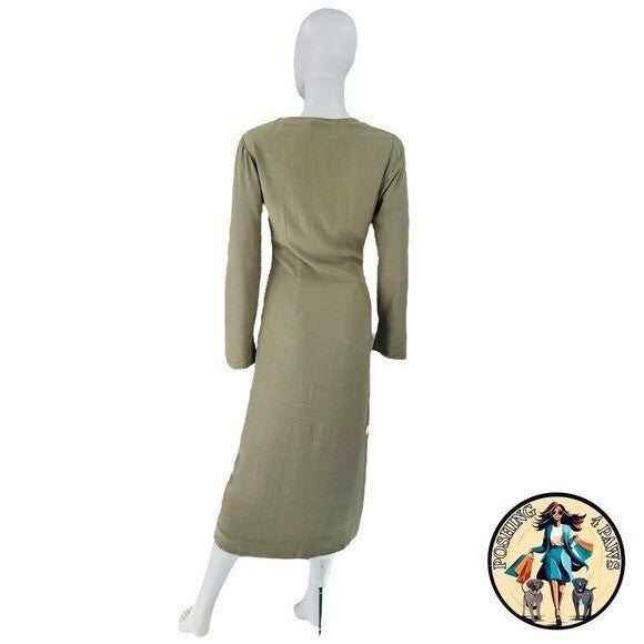 Jonathan Simkhai Bryanna Green Military Long Sleeve Formal Midi Dress Size 4